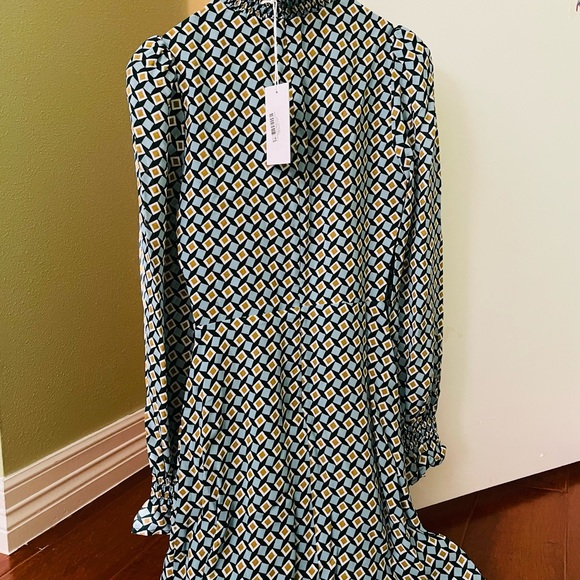 REFORMATION Stevi Mosaic Print Side Slit Long Sleeves Mock Neck Midi Dress Sz 0 - Picture 3 of 6